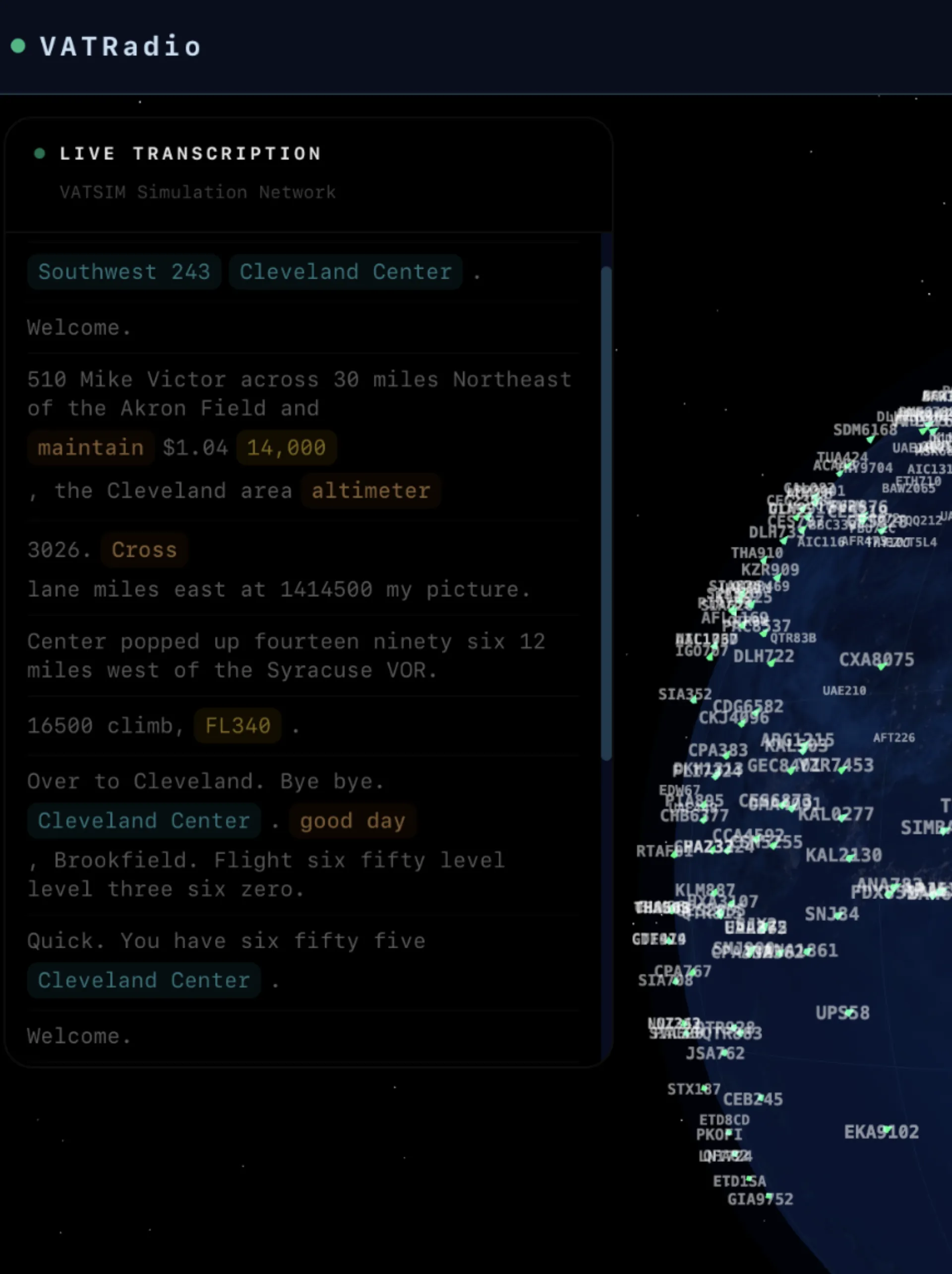 VATRadio — Live transcription with highlighted keywords