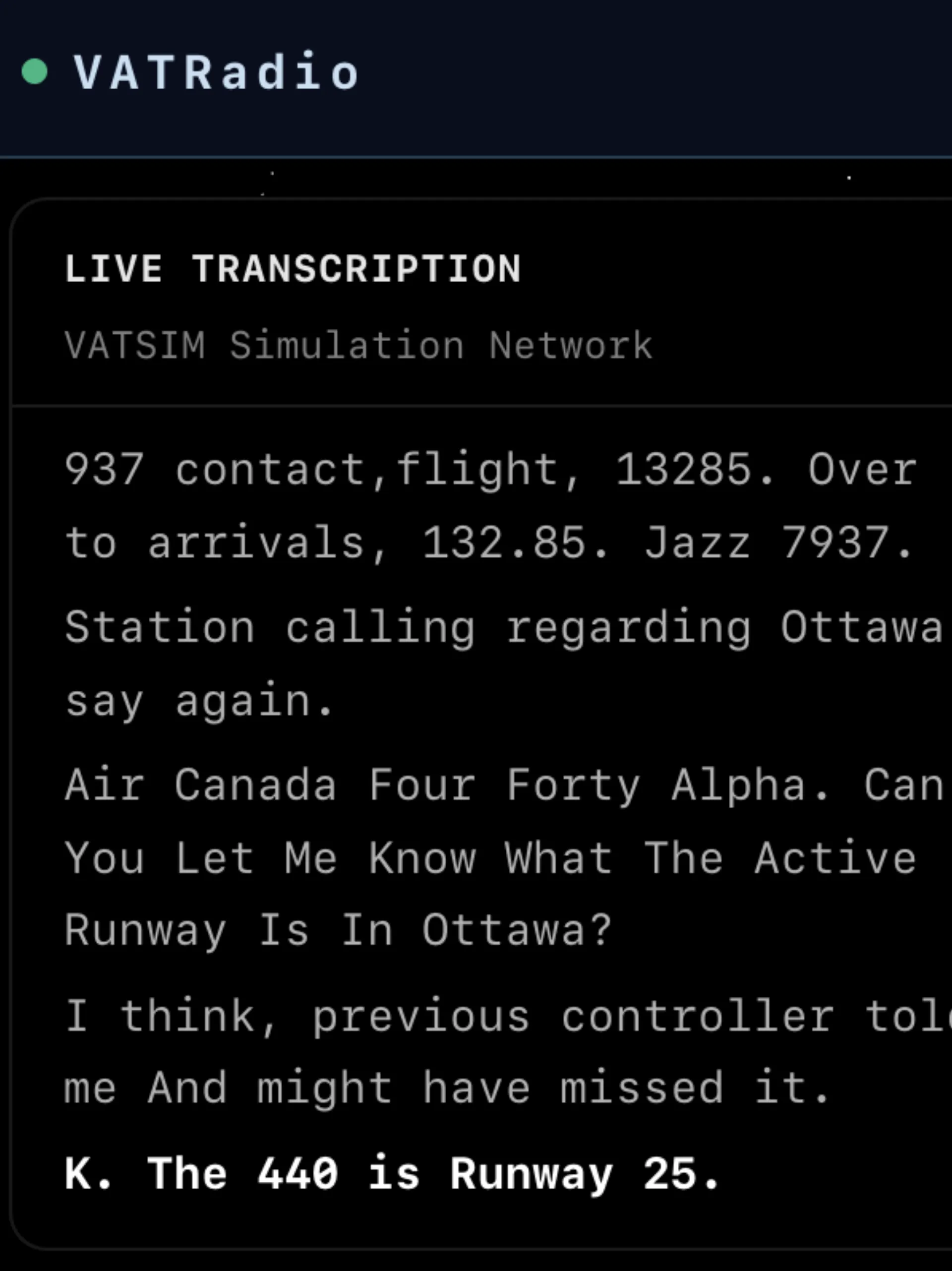 VATRadio — Ottawa ATC live transcription